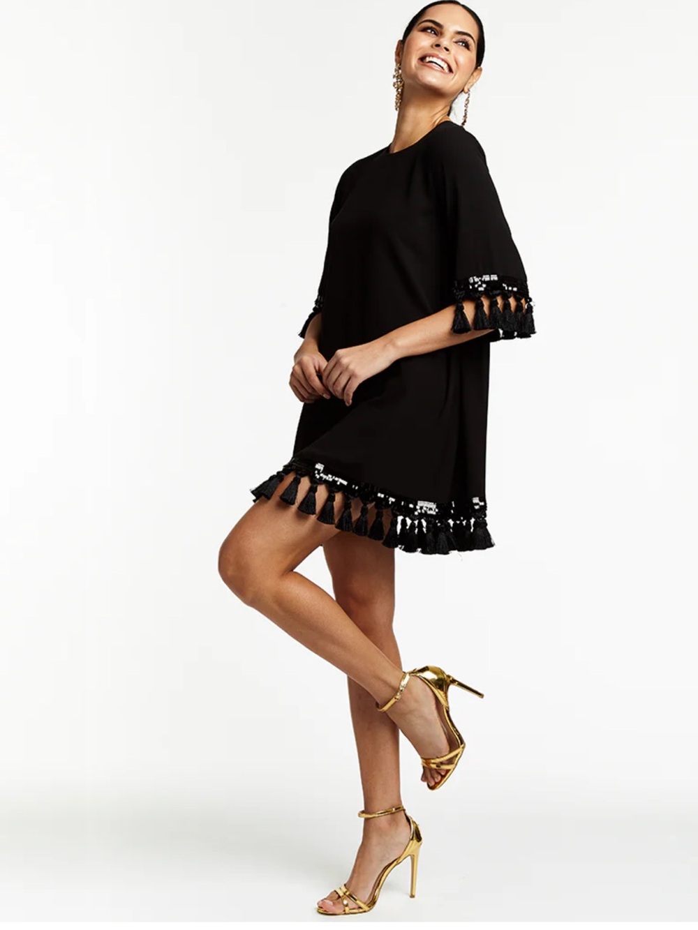 Mestiza New York Shimmy Shimmy Tassel Sequin Shift  Dress Size Large Black NWT